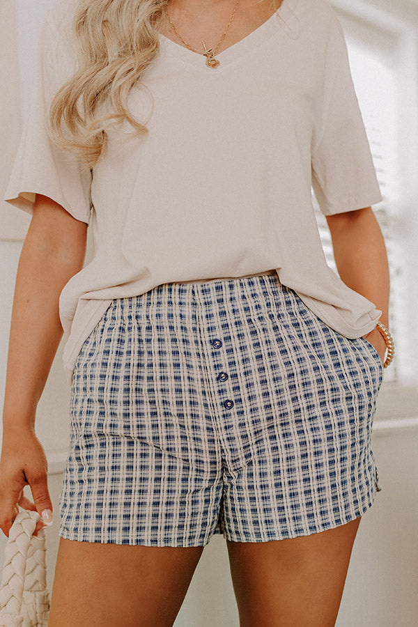 Picnic Ready Midrise Gingham Shorts in Navy Image 2