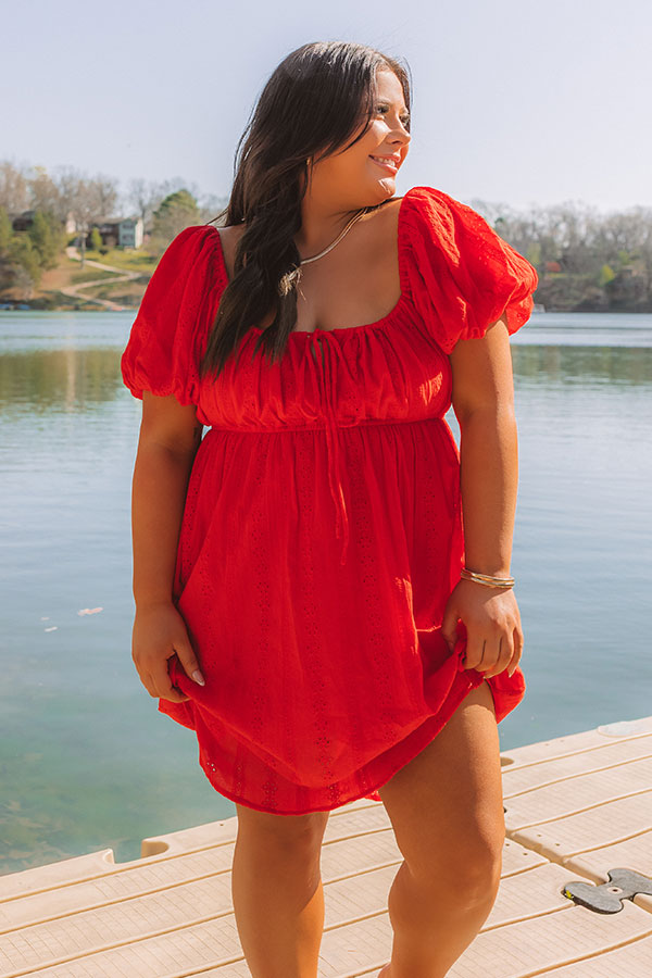 Patio Vibes Eyelet Mini Dress Curves 2XL / red Patio Vibes Eyelet Mini Dress Curves 2XL / red