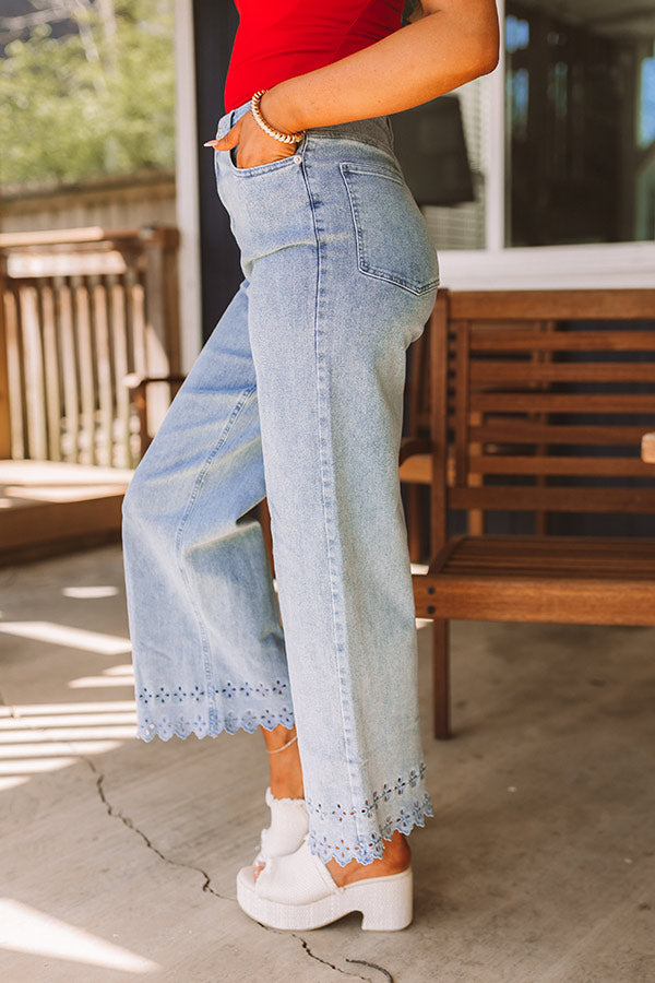 The Georgia High Waist Eyelet Pants in Light Wash Image - 3
