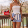 The Sabrina High Waist Wide Leg Shorts in Blue Image 1