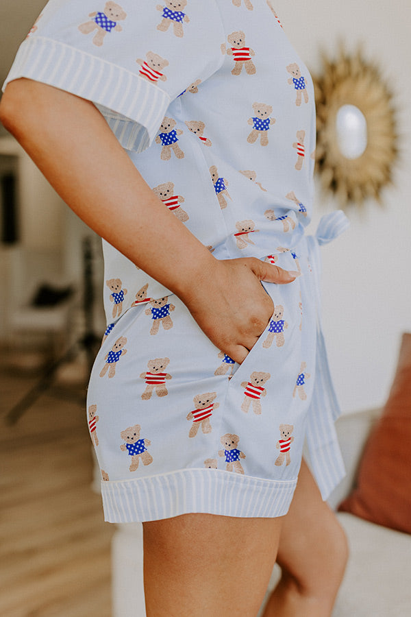 Beary Patriotic Satin Pajama Shorts Image 3