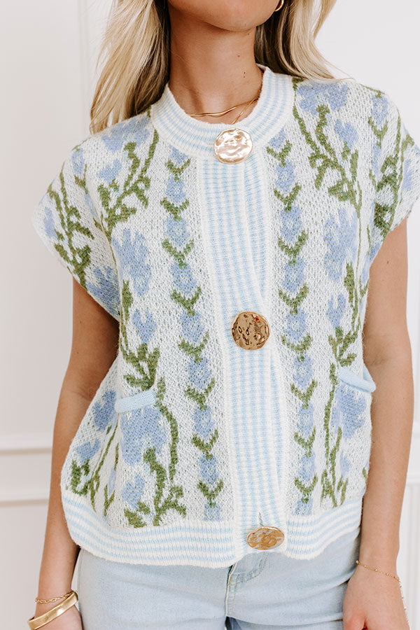 Serene Tea Garden Knit Vest Top in Sky Blue Image 3