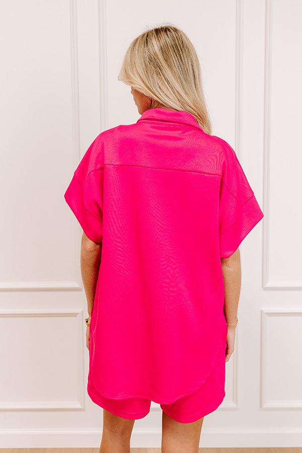 Carefree Charm Button Down Romper In Hot Pink Image 5