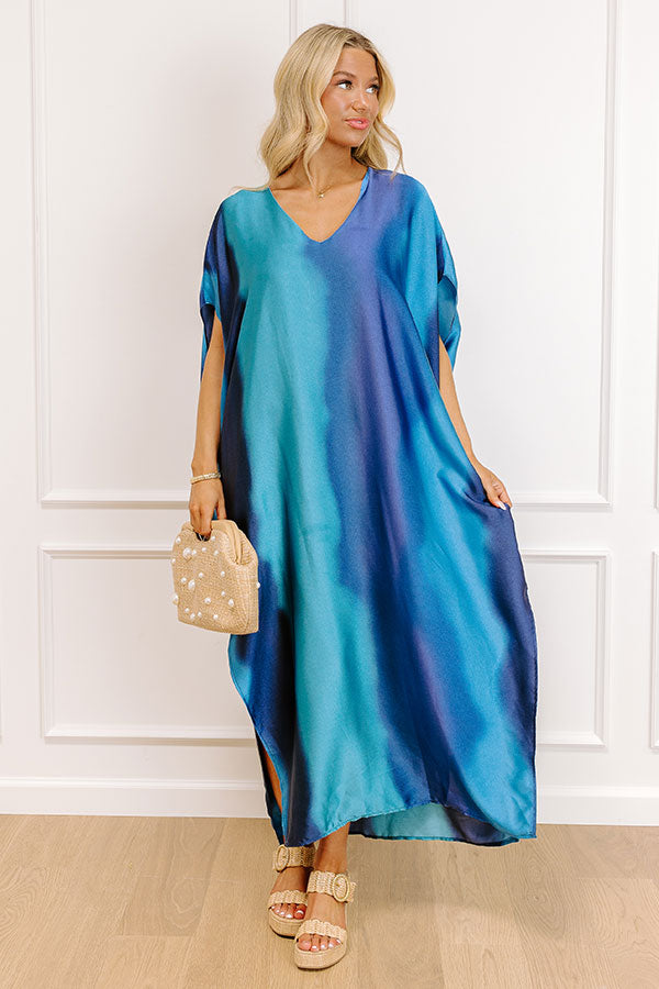 Moonlit Lagoon Satin Caftan Maxi Dress in Blue S / Blue Moonlit Lagoon Satin Caftan Maxi Dress in Blue S / Blue