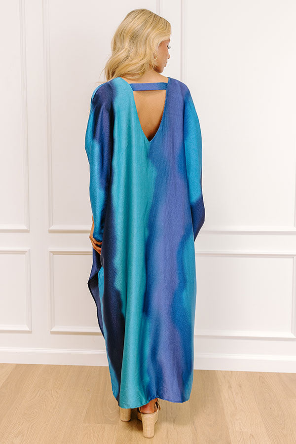 Moonlit Lagoon Satin Caftan Maxi Dress in Blue S / Blue Moonlit Lagoon Satin Caftan Maxi Dress in Blue S / Blue