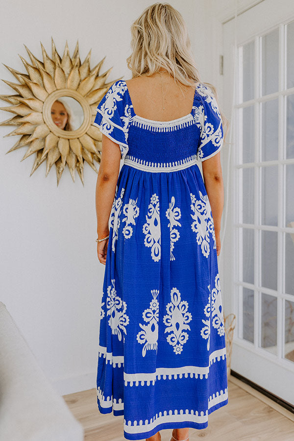 floral dressed up royal blue floral print midi dress Blue Floral Seaport Midi Dress