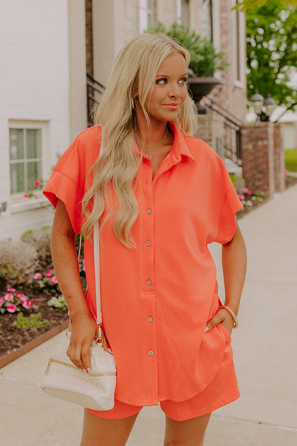 Carefree Charm Button Down Romper In Coral Image 5