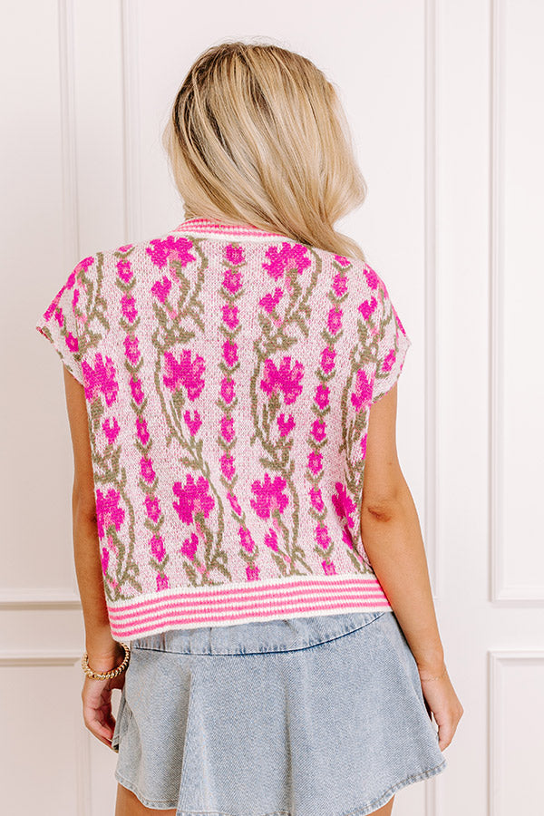 Serene Tea Garden Knit Vest Top in Pink Image 5