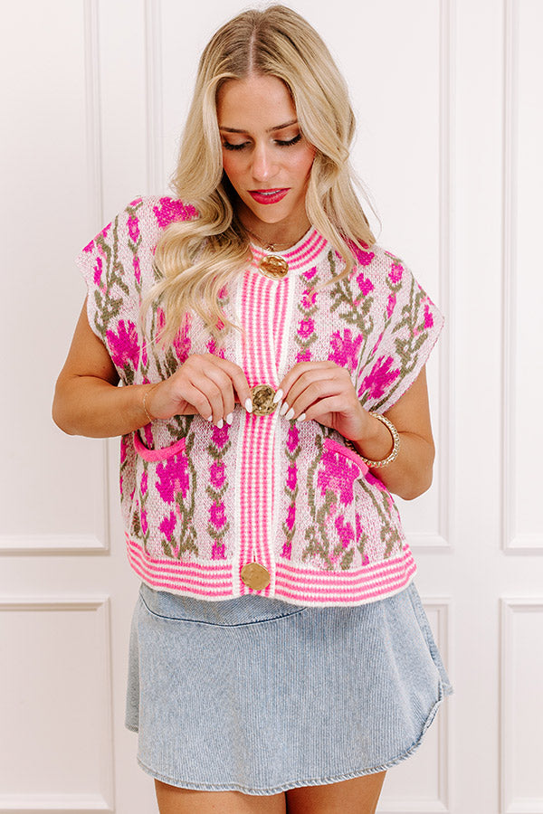 Serene Tea Garden Knit Vest Top in Pink Image 4