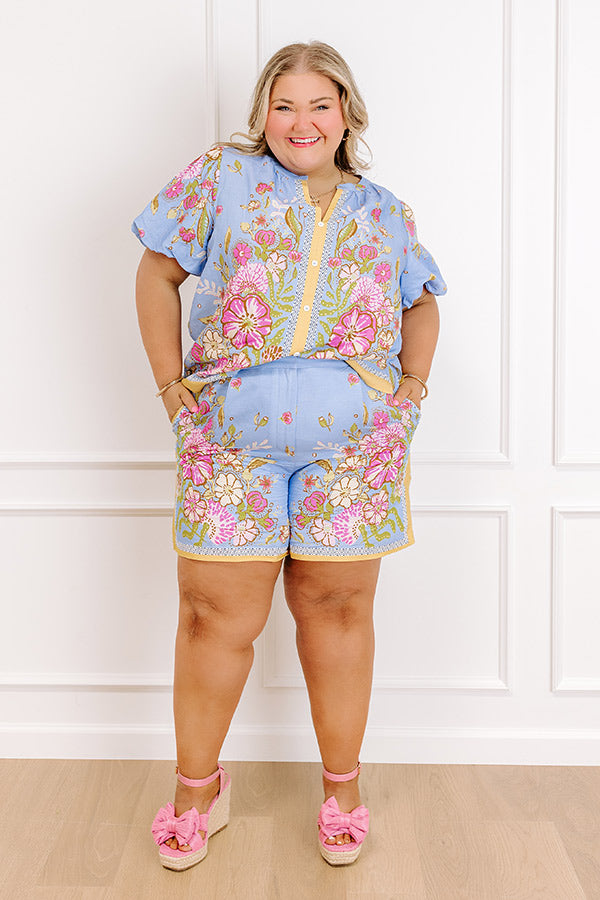 Santorini Daydream High Waist Linen-Blend Shorts in Periwinkle Curves Image 1