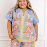 Santorini Daydream Linen-Blend Floral Top in Periwinkle Curves Image 1