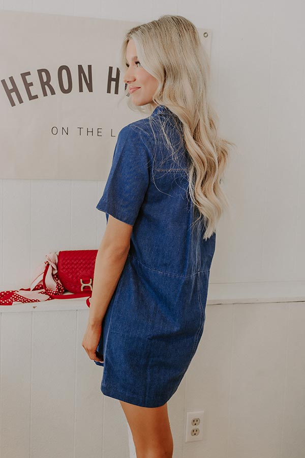short denim dress online Hanna Seamed Short Sleeve Denim Mini Dress