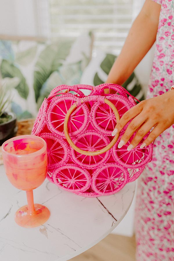 Coastal Charm Woven Tote in Pink Image 1