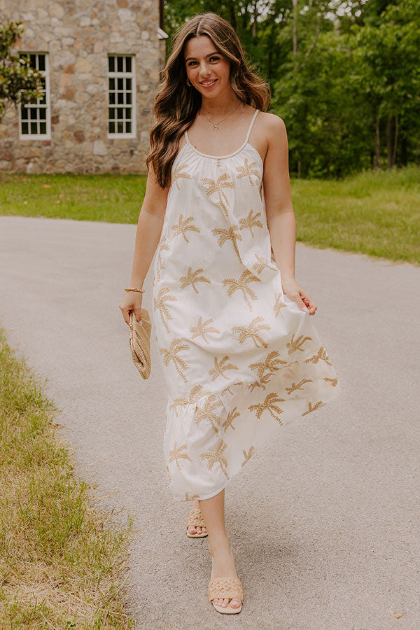 Palm Trees Please Embroidered Midi Dress M / White Palm Trees Please Embroidered Midi Dress M / White