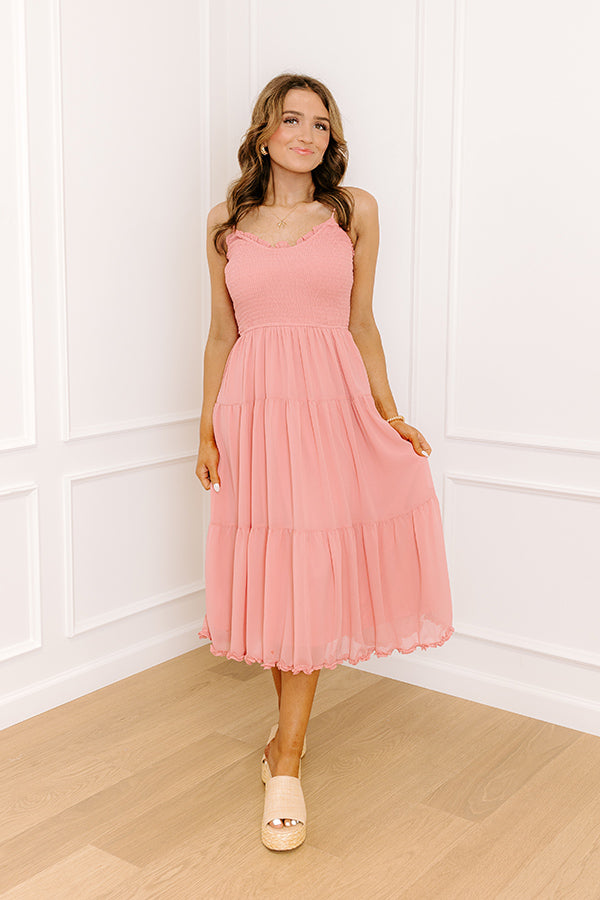 Sweet And Gentle Chiffon Midi Dress in Coral Image 1