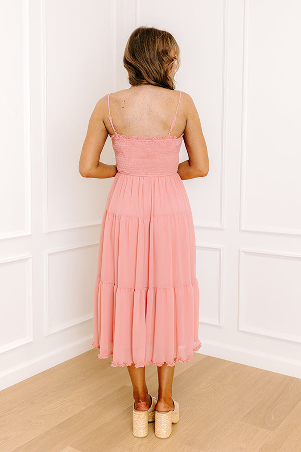 Sweet And Gentle Chiffon Midi Dress in Coral Image 5