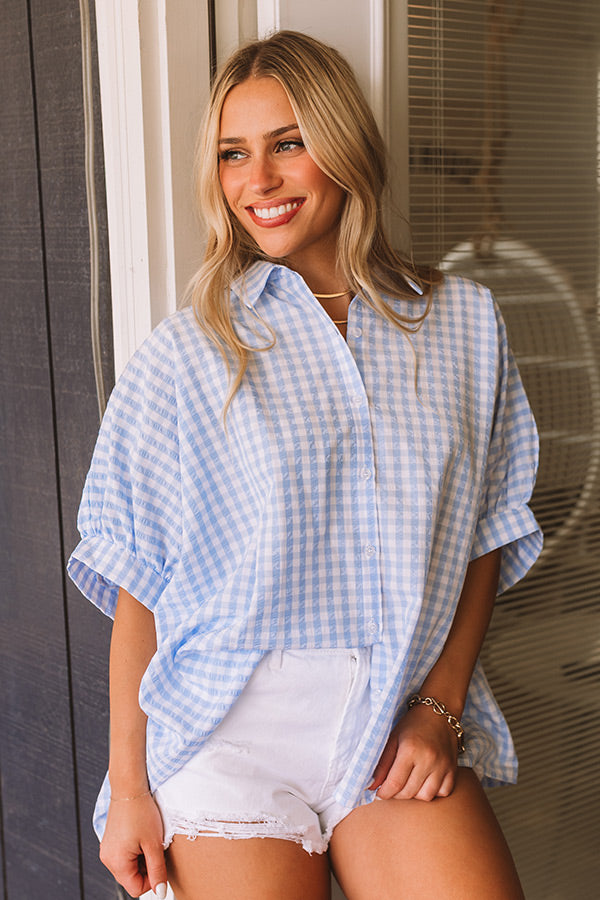 Picnic At The Park Oversized Gingham Button Up in Sky Blue Image 1   