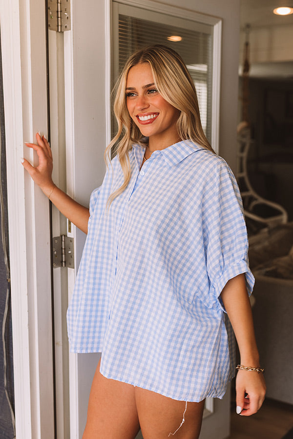 Picnic At The Park Oversized Gingham Button Up in Sky Blue Image 5   