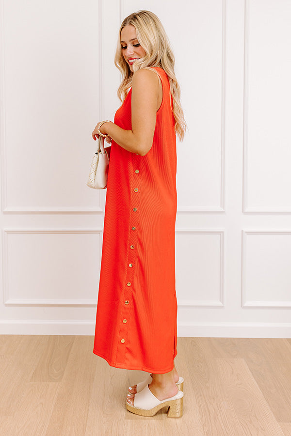 Santa Monica Chic Ribbed Midi Dress in Coral