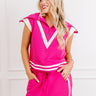 Varsity Vogue Ribbed Quarter Zip Top in Hot Pink Image 1