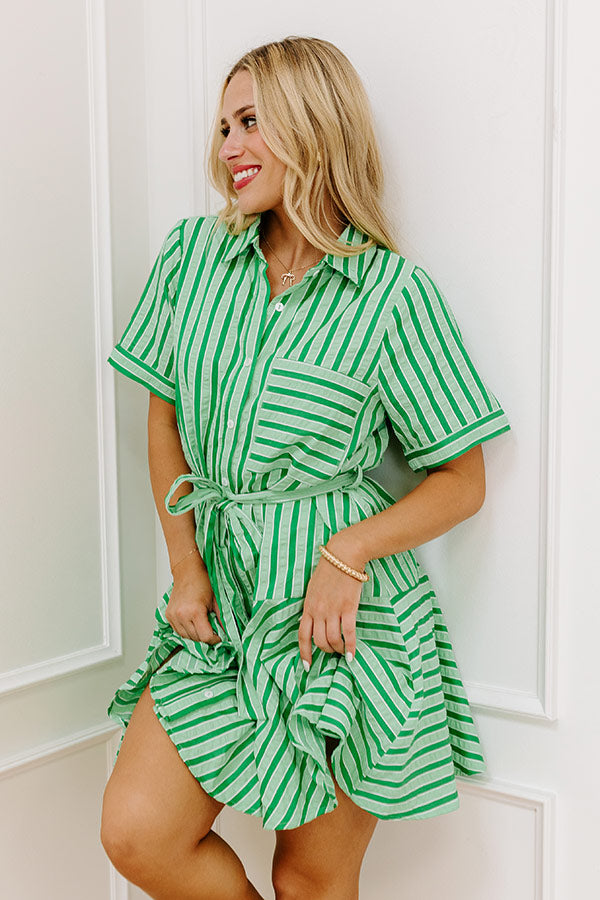 Luxe Lines Button Down Mini Dress in Green Image 2