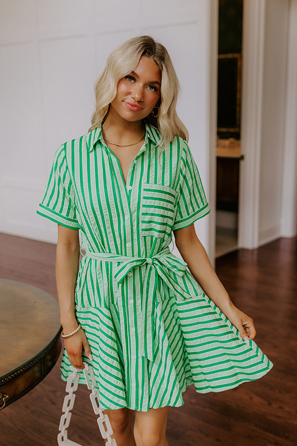Luxe Lines Button Down Mini Dress in Green Image - 2