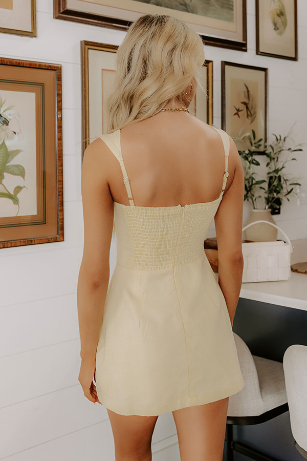 Mimosas and Macarons Linen-Blend Romper Dress in Yellow S / Yellow