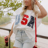 Red, White And Lace USA Embroidered Tee Image 1