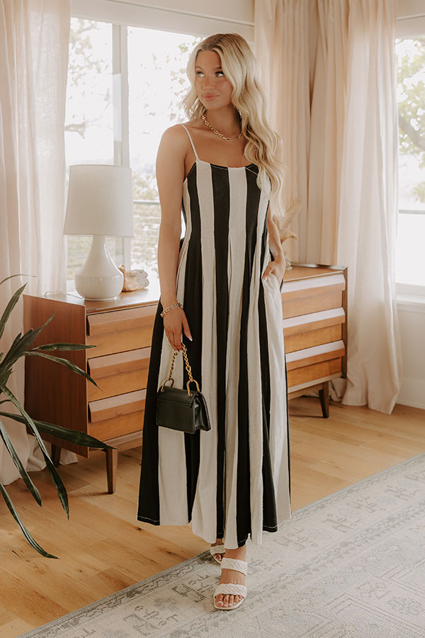Stripe A Pose Linen-Blend Jumpsuit in Black Image 1