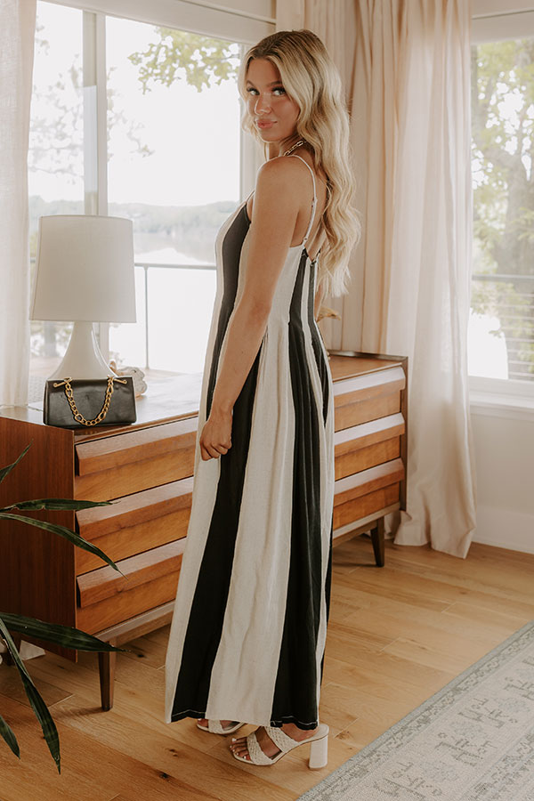 Stripe A Pose Linen-Blend Jumpsuit in Black Image 2