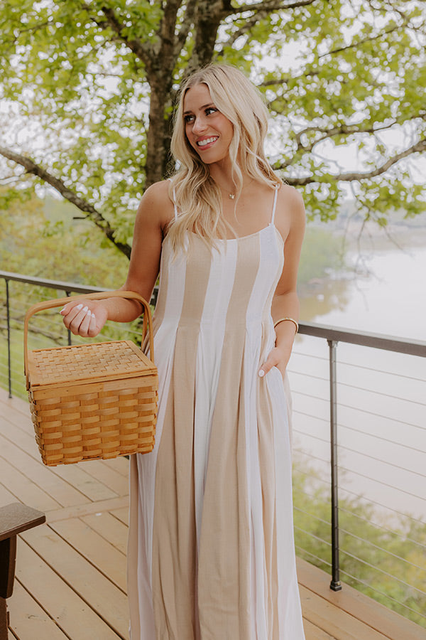 Stripe A Pose Linen-Blend Jumpsuit in Iced Latte Image 2