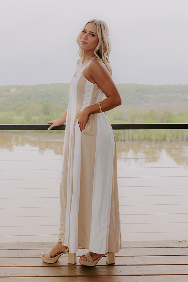 Stripe A Pose Linen-Blend Jumpsuit in Iced Latte Image 5