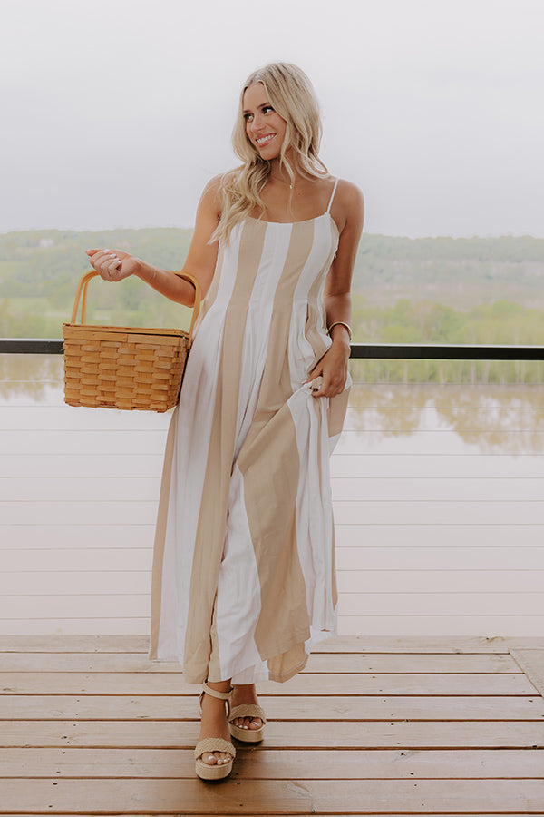 Stripe A Pose Linen-Blend Jumpsuit in Iced Latte Image 1