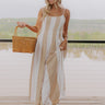 Stripe A Pose Linen-Blend Jumpsuit in Iced Latte Image 1