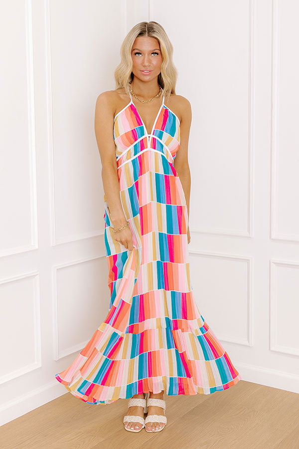 Summer Block Party Pleated Maxi Dress M / teal Summer Block Party Pleated Maxi Dress M / teal