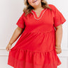 Lake Day Bliss Tiered Mini Dress in Red Curves Image 1
