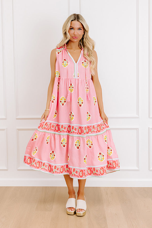 Margaritas On The Boardwalk Floral Midi Dress in Pink Image 1