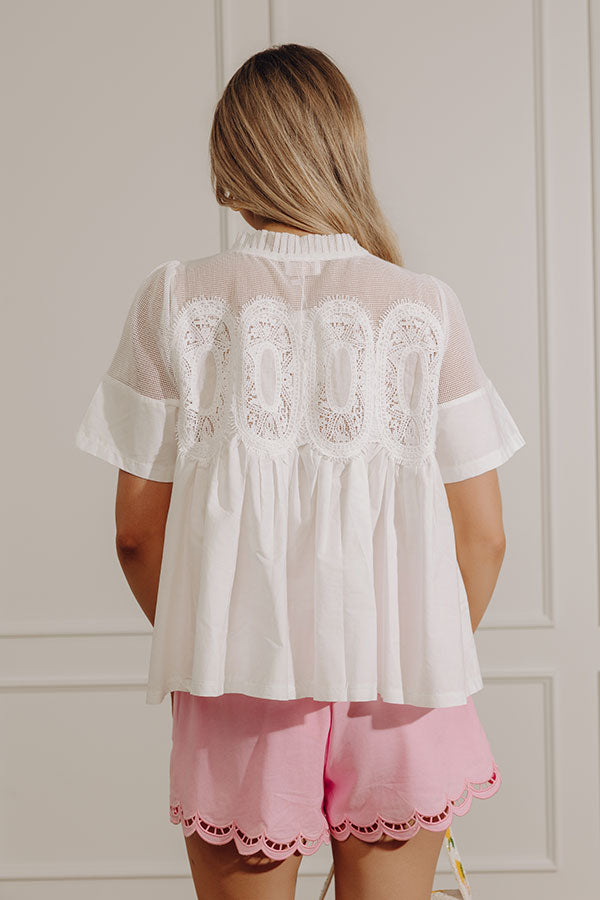 Charmed Life Lace Applique Mesh Top in White Image - 5