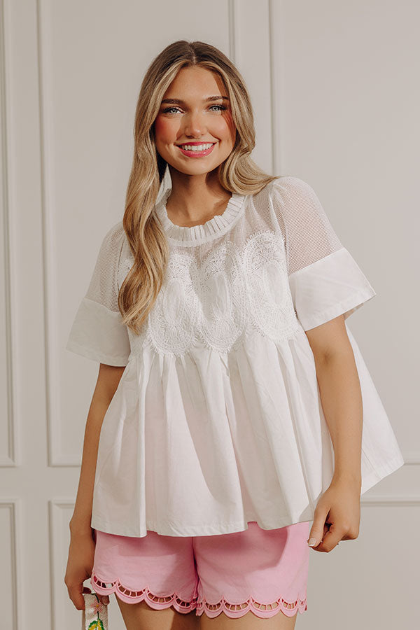 Charmed Life Lace Applique Mesh Top in White Image - 2