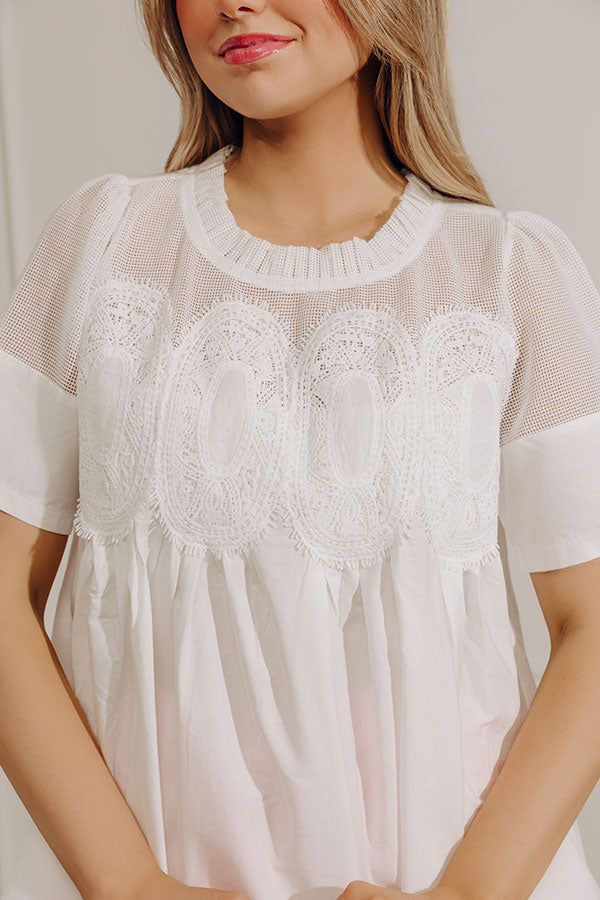 Charmed Life Lace Applique Mesh Top in White Image - 3