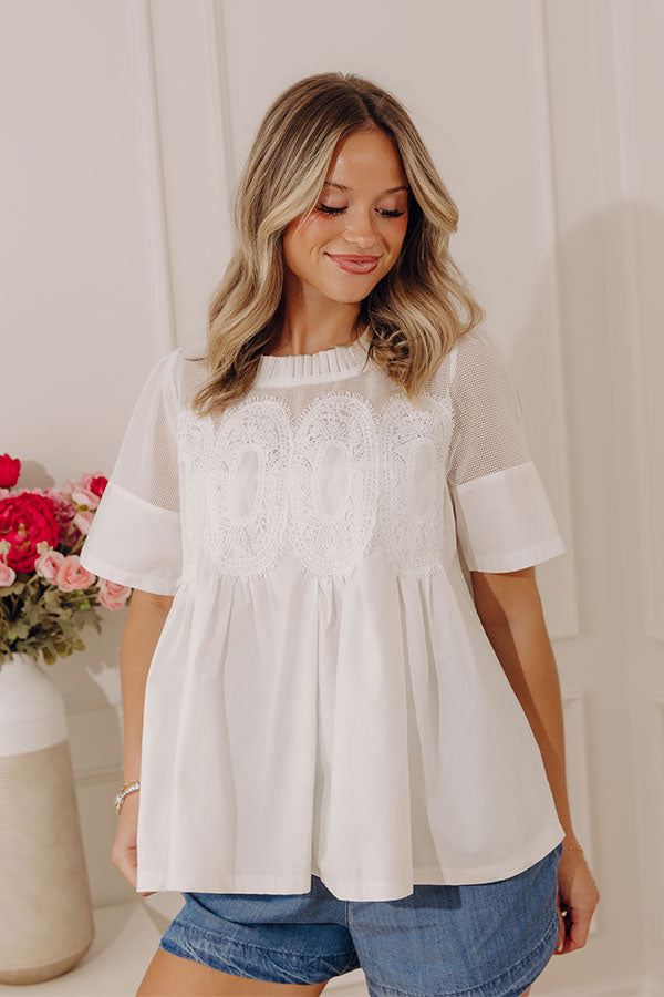 Charmed Life Lace Applique Mesh Top in White