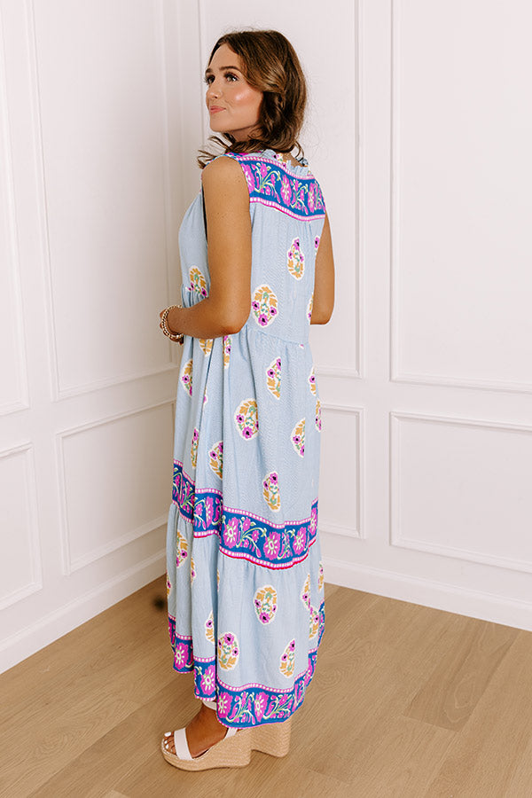Margaritas On The Boardwalk Floral Midi Dress in Sky Blue Image 4