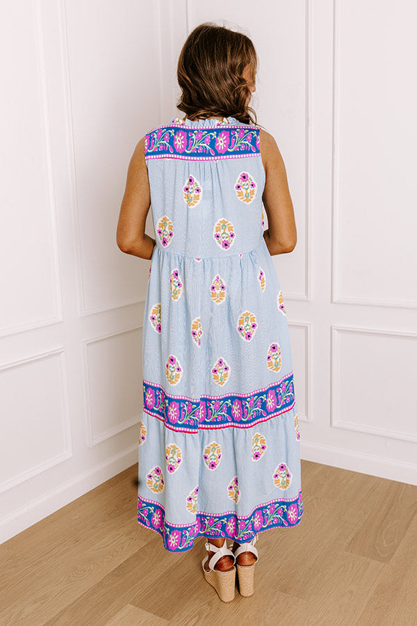 Margaritas On The Boardwalk Floral Midi Dress in Sky Blue Image 5
