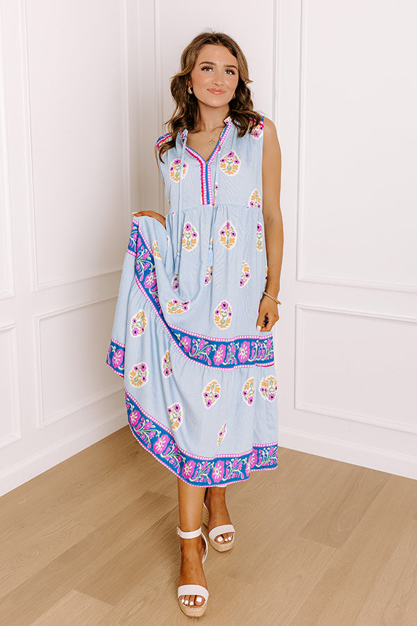 Margaritas On The Boardwalk Floral Midi Dress in Sky Blue Image 1