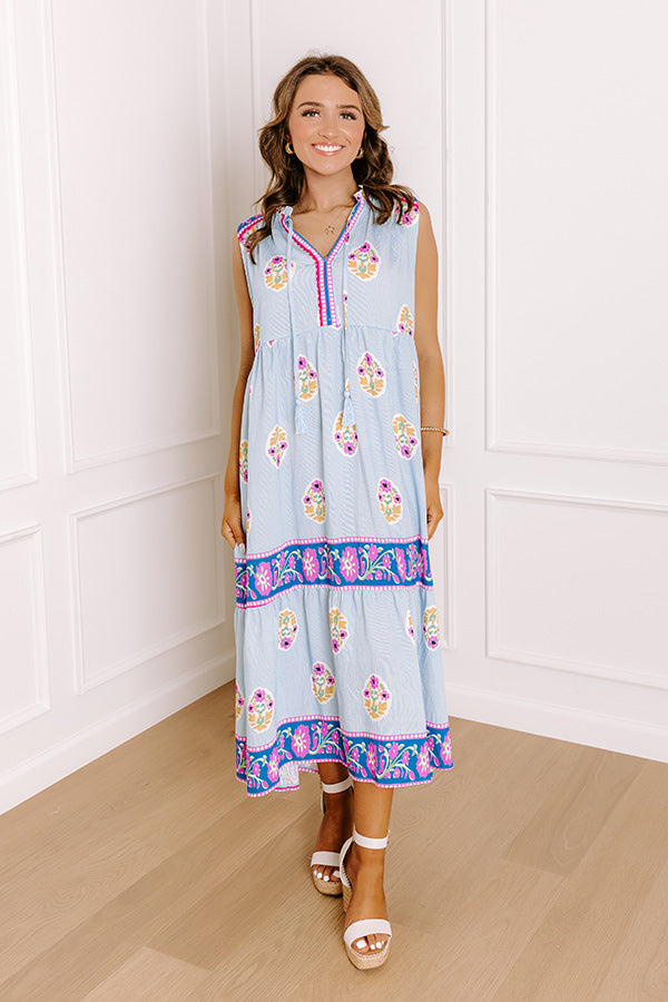 Margaritas On The Boardwalk Floral Midi Dress in Sky Blue Image 3