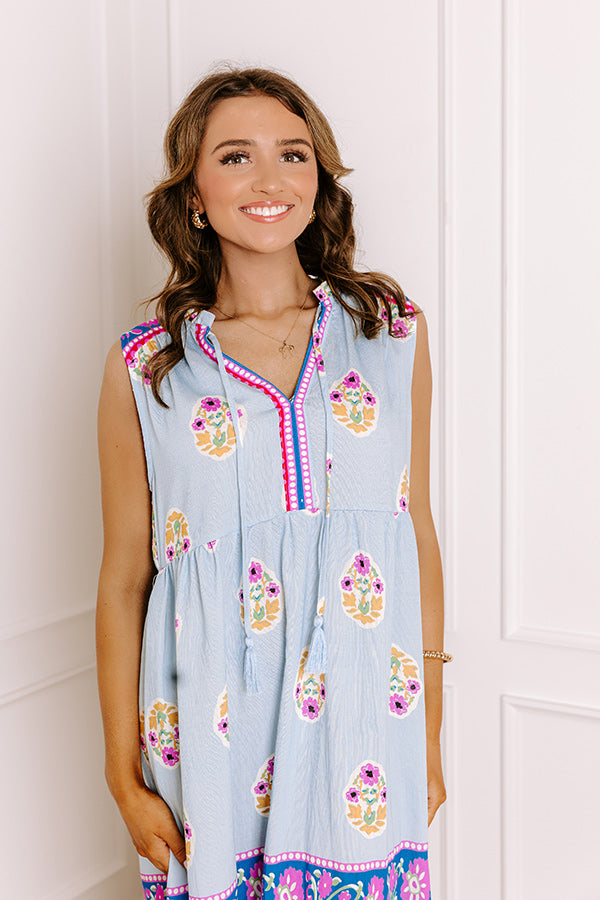 Margaritas On The Boardwalk Floral Midi Dress in Sky Blue Image 2