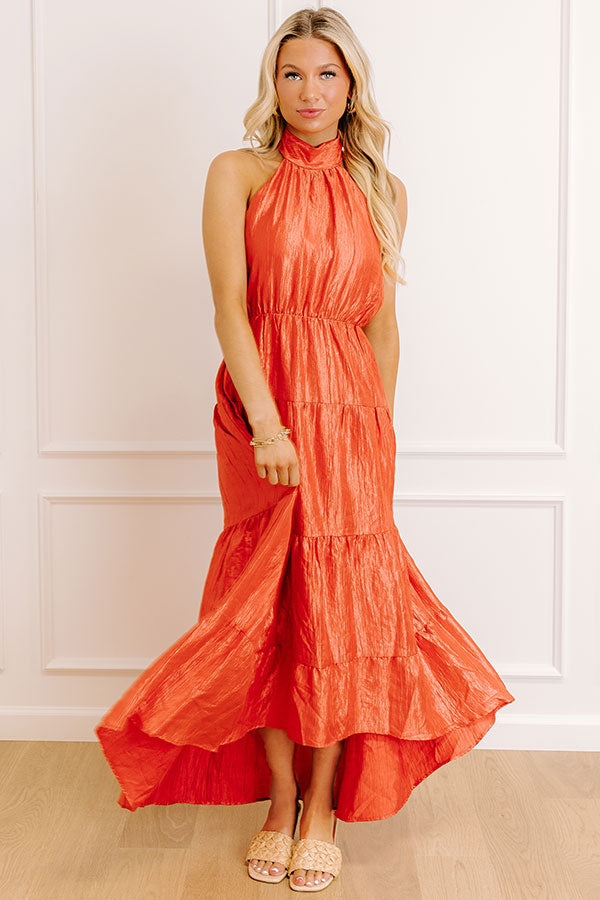orange tiered maxi dress Elliatt Tilly Tiered Maxi Dress