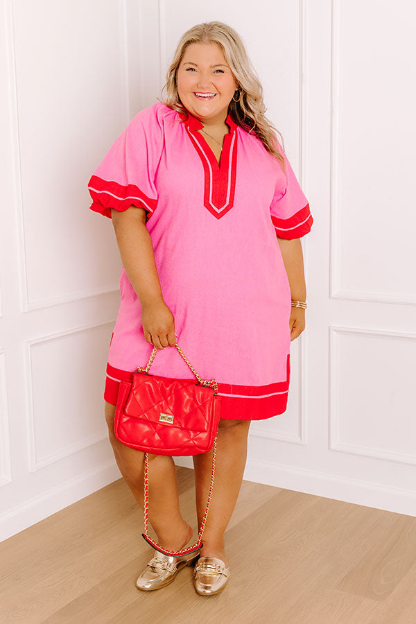 Boardwalk Babe Linen-Blend Mini Dress in Pink Curves Image 1