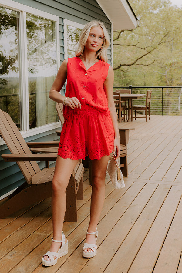 Rose All Day High Waist Eyelet Skort in Red Image 1