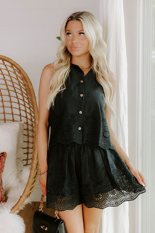 Rose All Day Eyelet Tank in Black Image 1